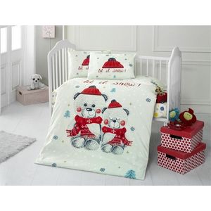 Lenjerie de pat pentru copii, Patik, Snow, 100% bumbac ranforce, 4 piese, rosu/alb/gri imagine