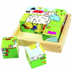 Puzzle cubic, 9 piese - Animale domestice | Bigjigs Toys imagine