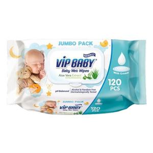 Servetele Umede cu Capac - Vip Baby Wet Wipes with Aloe Vera Extract, Paksel, 120 buc imagine