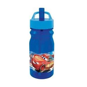 Bidon de apa cu pai Cars, Disney, plastic, 400 ml, albastru imagine
