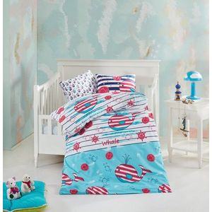 Lenjerie de pat pentru copii Fishy, Nazenin Home, 4 piese, 120 x 160 cm, 100% bumbac ranforce, multicolora imagine