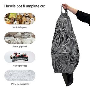 Husa fotoliu Puf Bean Bag tip Para L fara umplutura topografic negru imagine