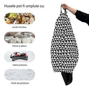 Husa fotoliu Puf Bean Bag tip Para L fara umplutura geometric sea black imagine