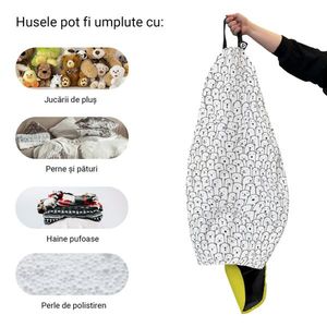 Husa fotoliu Puf Bean Bag tip Para XL fara umplutura alb cu ursi imagine