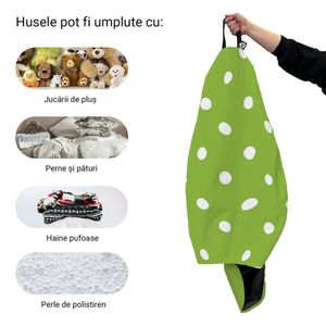 Husa fotoliu Puf Bean Bag tip Para L fara umplutura verde cu buline albe imagine