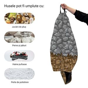 Husa fotoliu Puf Bean Bag tip Para L fara umplutura minecraft piatra pamant imagine