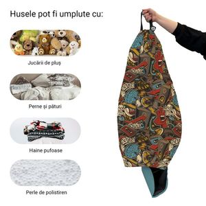 Husa fotoliu Puf Bean Bag tip Para XL fara umplutura Graffiti Retro maro imagine