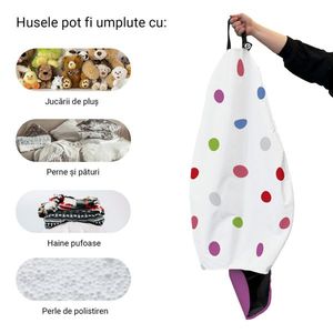 Husa fotoliu Puf Bean Bag tip Para XL fara umplutura alb cu buline multicolore imagine