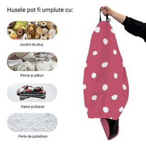 Husa fotoliu Puf Bean Bag tip Para XL fara umplutura roz cu buline albe imagine