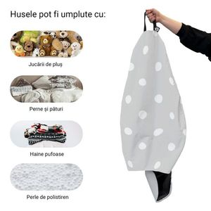 Husa fotoliu Puf Bean Bag tip Para XL fara umplutura gri cu buline albe imagine