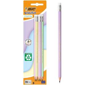 Set 5 creioane grafit cu radiera si mina Hb, Bic, Evolution Pastel imagine