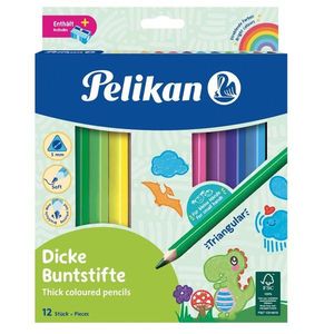 Set 12 creioane colorate cu ascutitoare, Pelikan, Jumbo imagine