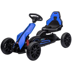 Kart cu pedale pentru copii cu vârsta de 3-8 ani cu scaun reglabil în 4 poziții și roți EVA, 100x58x58, 5cm, albastru-negru HOMCOM | Aosom Romania imagine