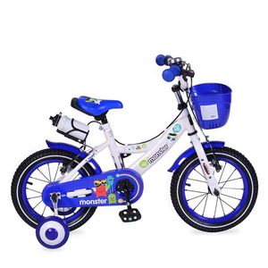 Bicicleta pentru baieti cu roti ajutatoare si cosulet 14 inch Little Monster Blue imagine