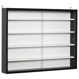 HOMCOM Vitrina Moderna pentru Colectionare 5 Etajere, Panou Suport de obiecte cu Etajere Reglabile, 80x9.5x60cm, Negru si Alb | Aosom Romania imagine