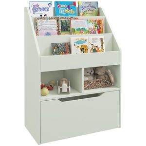 HOMCOM Bibliotecă pentru Copii cu Rafturi, Sertar și Roți, Raft pentru Jucării și Cărți, 60x29.9x90 cm, Verde | Aosom Romania imagine