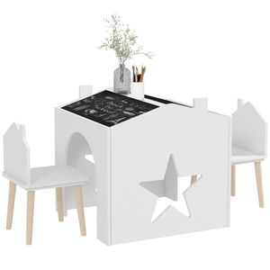 AIYAPLAY Set de 3 Piese cu 2 Scaune pentru Copii și Măsuță cu Tablă, Mobilier pentru Copii, 61x58x59 cm, Alb | Aosom Romania imagine