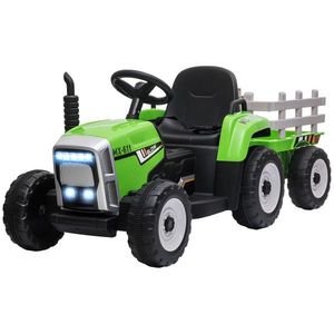 HOMCOM Tractor Electric cu Remorcă Detașabilă, Telecomandă, Muzică și Claxon, pentru Copii de 3-6 Ani, 136, 5x50x52, 5 cm, Verde | Aosom Romania imagine