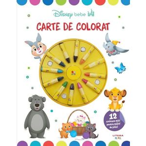 Disney Bebe, Carte de colorat, 12 creioane mici pentru maini de pitici imagine