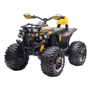 ATV Electric pentru Copii 12V, 3-5 Ani, Faruri, Muzica, Pedale 100x65x73cm - Negru/Galben HOMCOM | Aosom Romania imagine