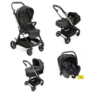 Carucior copii 4 in 1 Chicco One4Ever cu scaun auto Kory Plus ISize, Pirate Black (Negru), de la nastere la 22Kg imagine