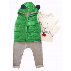 Set compleu haine copii, format din bluza, vesta si pantaloni, Verde, marime 98 imagine