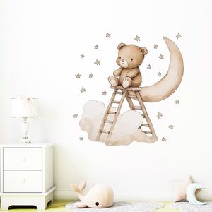 Sticker decorativ pentru copii autoadeziv Ursuletul Teddy pe scara 62x60 cm imagine