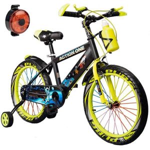 Bicicleta copii cu far spate inclus, roti ajutatoare si bidon Action One, Genesis II, 16 inch, Verde neon imagine