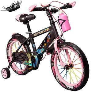 Bicicleta copii cu set de chei inclus, roti ajutatoare si bidon Action One, Cameleon II, 14 inch, Roz imagine