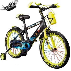 Bicicleta copii cu set de chei inclus, roti ajutatoare si bidon Action One, Cameleon, 14 inch, Verde neon imagine