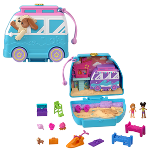 Set de joaca cu 2 papusi si 12 accesorii Polly Pocket, Seaside Puppy Ride, HRD36 imagine