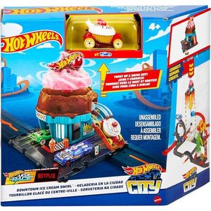 Set de joaca cu masinuta, Hot Wheels, Downtown Ice Cream Swirl, HTN77 imagine