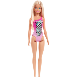 PAPUSA BARBIE BLONDA CU COSTUM DE BAIE ROZ imagine