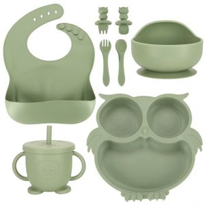 Set diversificare hrana bebelusi din silicon cu 8 elemente Green Owl imagine