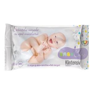 Servetele Umede cu Apa Micelara, Argan si Aloe, pentru Bebelusi - Klintensiv Baby Care, 65 buc imagine