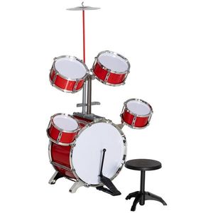 AIYAPLAY Set de Tobe pentru Copii 3-6 Ani din 5 Piese cu Tobă Mare cu Pedală, Tobe, Platan și Scaun, 68, 5x37x84 cm, Roșu | Aosom Romania imagine