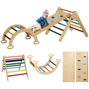 AIYAPLAY Set de Cățărat 5 în 1 cu Triunghi Montessori, Arcadă și Rampă cu Pietre, 178x64, 5x63 cm, Multicolor | Aosom Romania imagine