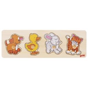 Puzzle din lemn - Dog, Duck, Rabbit, Cat - lift-out puzzle | Goki imagine