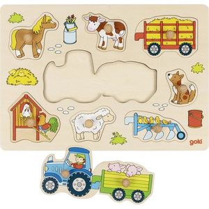 Puzzle din lemn - Tractor with Trailers | Goki imagine