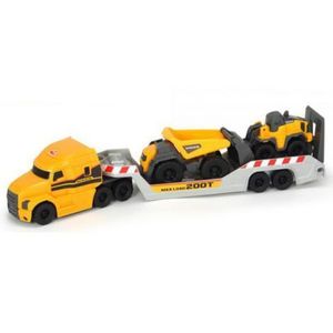 Camion Dickie Toys Mack Volvo Micro Builder cu remorca, buldozer si camion basculant imagine