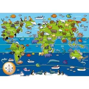 Puzzle mare de podea harta animalele lumii 60 piese imagine