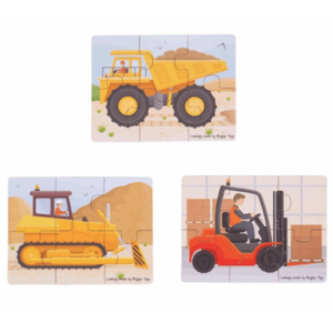 Puzzle - Set 3 puzzle din lemn, 18 piese - Vehicule pentru santier | Bigjigs Toys imagine