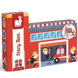 Cutie cu jucarii de lemn - Story Box Firefighters, 15 piese | Janod imagine