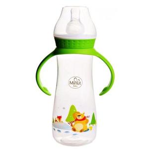 Biberon "Ursul Pacalit de Vulpe" cu Tetina de Silicon Rotunda si Manere - Minut Baby, 3+, 250 ml imagine