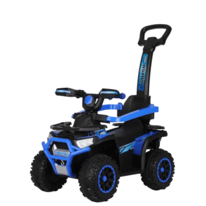 ATV electric cu maner 3 in 1, Kinderauto Warrior, pentru copii 1-3 ani, 30W 6V, roti moi, scaun tapitat, echipare Premium, albastru imagine