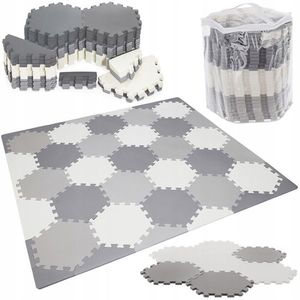 Covor puzzle din spuma EVA cu 43 elemente 150x130 cm hexagonal Grey imagine