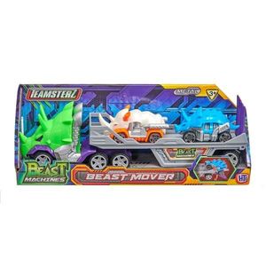 Transportator cu 2 masini, Teamsterz Beast Machines Mover, Alb-Albastru imagine