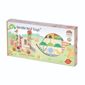 Cuburi stivuibile din lemn, Tender Leaf Toys, cu ilustratii din gradina, 24 piese imagine