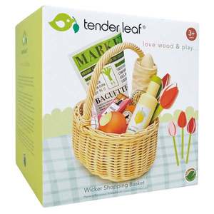 Cos de cumparaturi din rachita din lemn premium, Tender Leaf Toys, 13 piese imagine