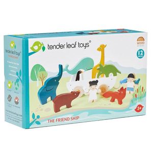 Corabia cu animalute din lemn premium, Tender Leaf Toys, 12 piese imagine